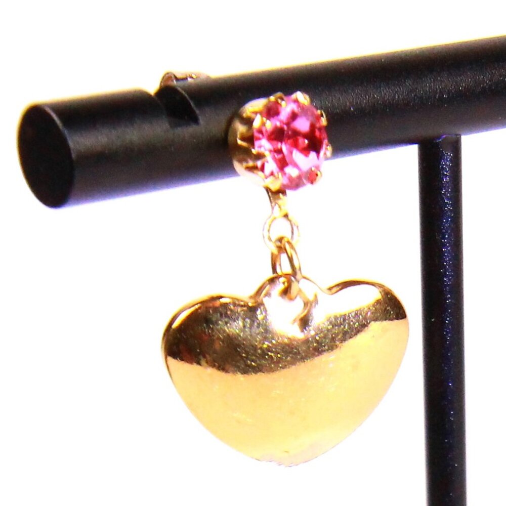 Vintage Avon 1995 Gold Tone and Pink Rhinestone Heart Earrings - Picture 4 of 5